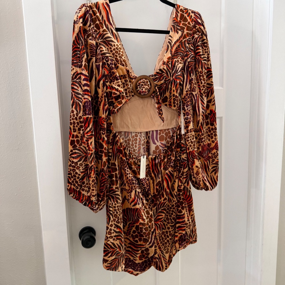 Farm Rio Velvet Animal Print Cutout Romper M NWT Boho Maximalist Eclectic